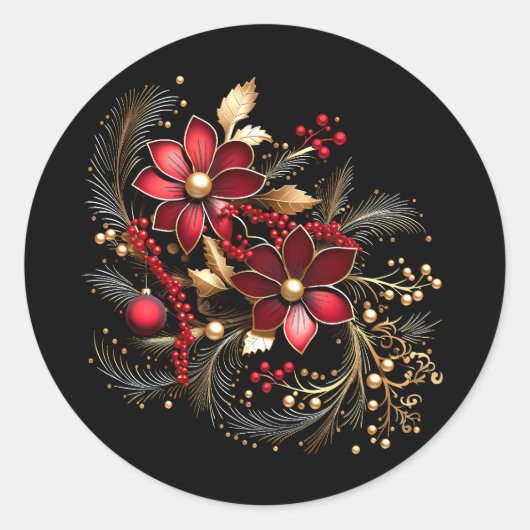 赤い装飾花ホリデーシール ラウンドシール (正面)