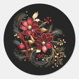 赤い装飾花ホリデーシール ラウンドシール