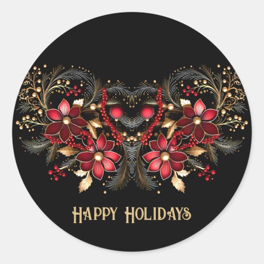 赤い装飾花ホリデーシール ラウンドシール (正面)