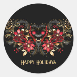 赤い装飾花ホリデーシール ラウンドシール