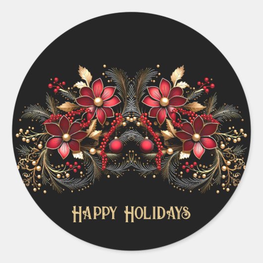 赤い装飾花ホリデーシール ラウンドシール (正面)