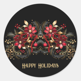 赤い装飾花ホリデーシール ラウンドシール