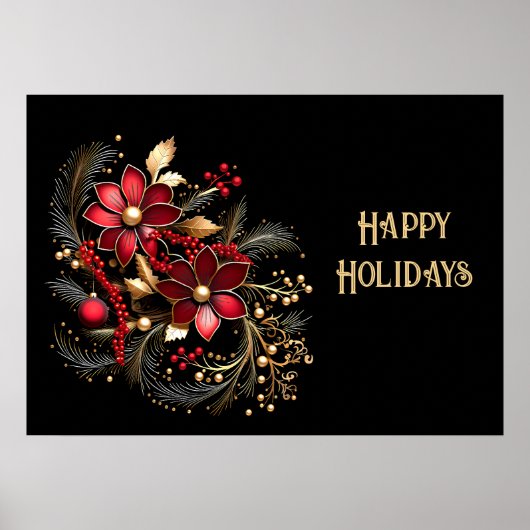 赤い装飾花ホリデーポスター ポスター (正面)