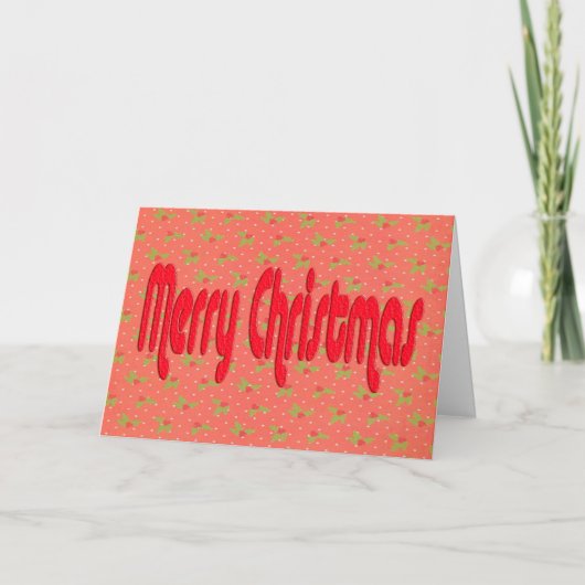 赤い裏地と柊と点のある聖降誕祭 シーズンカード (正面)