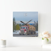 赤い製材トラックの工具店配達芸術 スクエア壁時計 (ホーム)