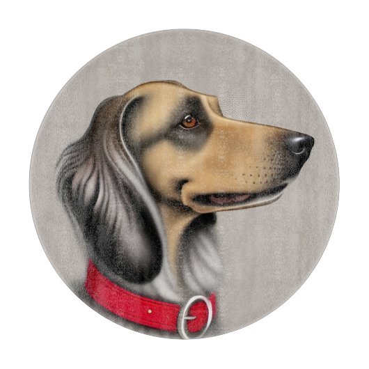 赤い襟を横に置いた優雅な犬 カッティングボード (正面)