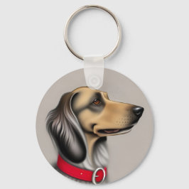 赤い襟を横に置いた優雅な犬 キーホルダー