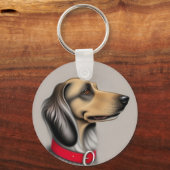 赤い襟を横に置いた優雅な犬 キーホルダー (裏面)