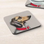 赤い襟を横に置いた優雅な犬 コースター (左側)