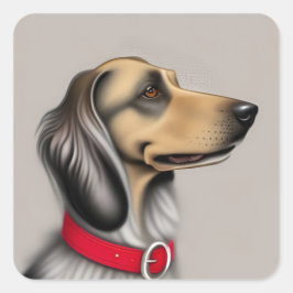 赤い襟を横に置いた優雅な犬 スクエアシール