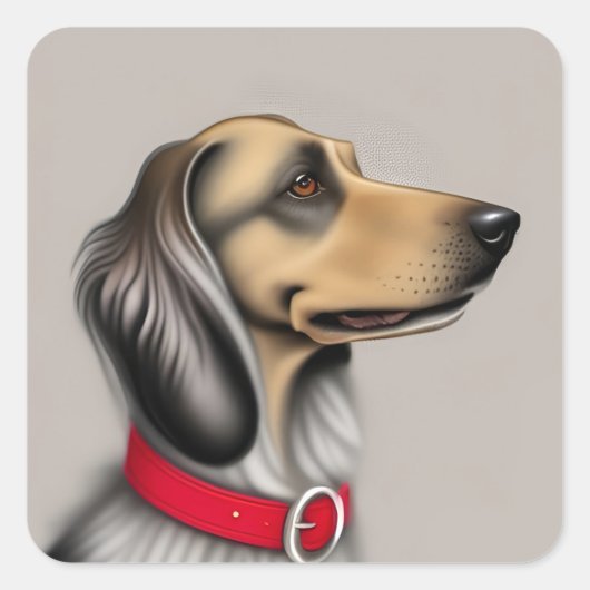 赤い襟を横に置いた優雅な犬 スクエアシール (正面)