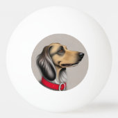 赤い襟を横に置いた優雅な犬 卓球ボール (裏面)