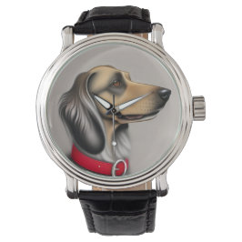 赤い襟を横に置いた優雅な犬 腕時計