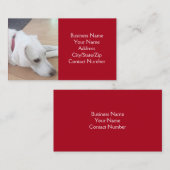 赤い襟を着たかわいい白犬の写真 名刺 (正面/裏面)