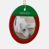 赤い襟を着た平和な白犬の写真 セラミックオーナメント (右)