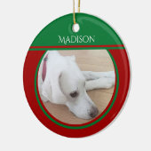 赤い襟を着た平和な白犬の写真 セラミックオーナメント (左)