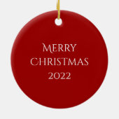 赤い襟を着た平和な白犬の写真 セラミックオーナメント (裏面)