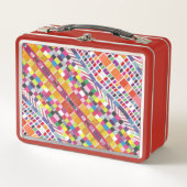 赤い見本とピクセルカラフルメタルのチェックボックス メタルランチボックス (正面)