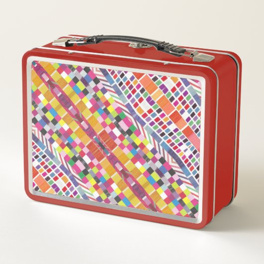 赤い見本とピクセルカラフルメタルのチェックボックス メタルランチボックス (裏面)