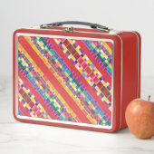 赤い見本、ストライプカラフル・ピクセル メタルランチボックス (インサイチュ)