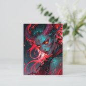 赤い角の付いたアニメガール ポストカード (スタンド正面)