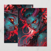 赤い角の付いたアニメガール ポストカード (正面/裏面)