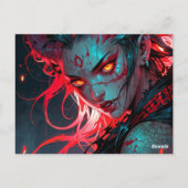 赤い角の付いたアニメガール ポストカード (裏面)