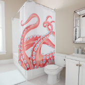 赤い触手のタコの水彩画 シャワーカーテン (インサイチュ)