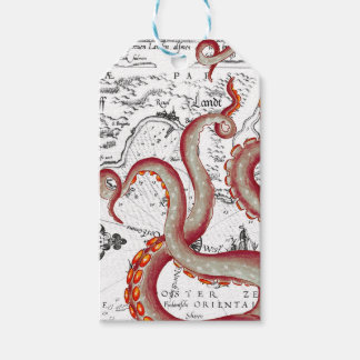 赤い触手タコヴィンテージマップシ航海のック ギフトタグ