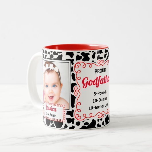 赤い誇りを持った写真とゴッドファーザーウェスタン牛のプリント ツートーンマグカップ (正面左)