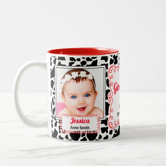 赤い誇りを持った写真とゴッドファーザーウェスタン牛のプリント ツートーンマグカップ (左)