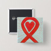 赤い認識度リボンハートカスタムピンボタン 缶バッジ (正面&裏面)