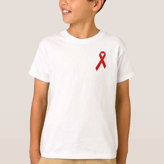 赤い認識度リボン+メッセージ Tシャツ (正面)