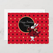 赤い誕生日の白ウサギ ポストカード (正面/裏面)