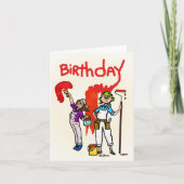 赤い誕生日カードを持つ女絵を描の画家 カード (正面)