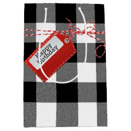 赤い誕生日ギフトラベルオンバッファロープレイドミディアムギフト ミディアムペーパーバッグ