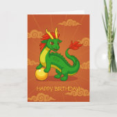 赤い誕生日グッズの緑の中国のドラゴン カード (正面)
