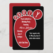赤い誕生日パーティーの足跡（黒） 招待状 (正面/裏面)