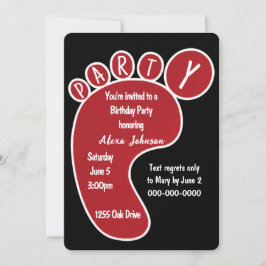 赤い誕生日パーティーの足跡（黒） 招待状