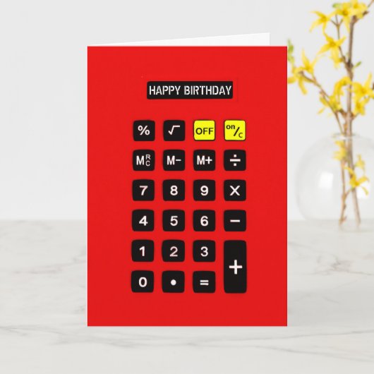 赤い誕生日計算機 カード (黄色い花)