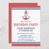 赤い誕生航海の日パーティーの招待といかり 招待状 (正面/裏面)