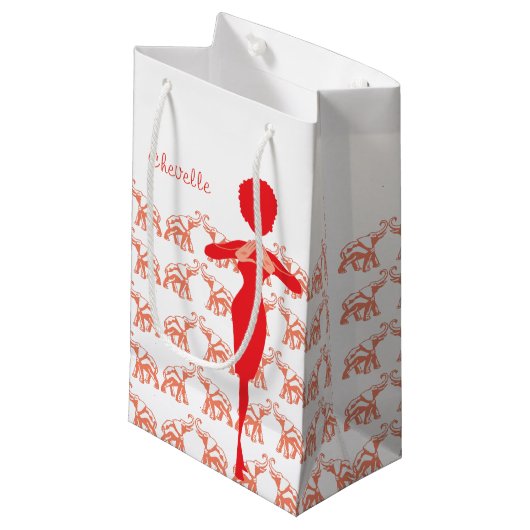 赤い象のガーリーなイラストレーション スモールペーパーバッグ (正面アングル)