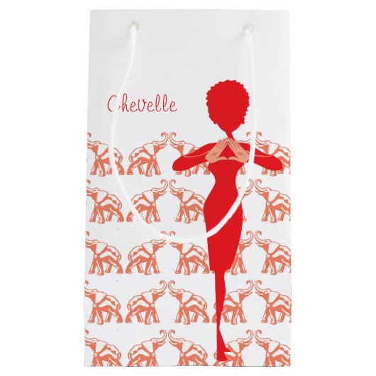 赤い象のガーリーなイラストレーション スモールペーパーバッグ (正面)