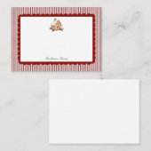 赤い貝殻のチッキングストライプクリスマスホリデー ノートカード (正面/裏面)