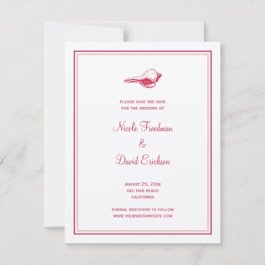 赤い貝殻の結婚発表「保存の日」 招待状 (正面)