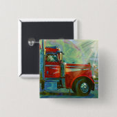 赤い貨物トラックの大きい装備のトラック運転手ボタン 缶バッジ (正面&裏面)