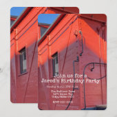 赤い貨物列車の最後部 招待状 (正面/裏面)