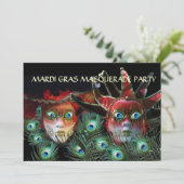 赤い貴婦人と道化師のマスク（ピーコックの羽根付き） 招待状 (スタンド正面)