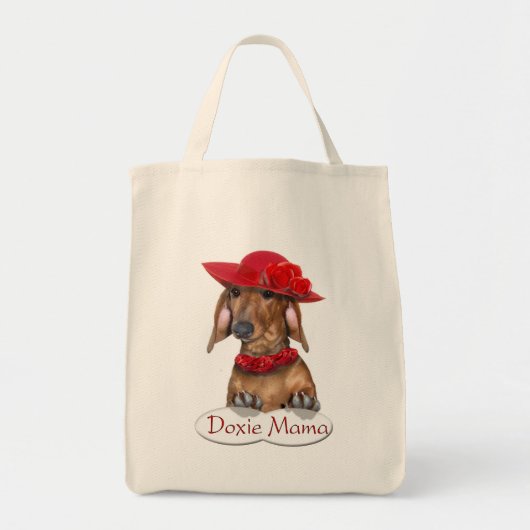 赤い買い物袋のDoxieの女性 トートバッグ (正面)