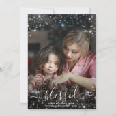 赤い賛美クリスマスのキラキラしたフルフォト シーズンカード (正面)